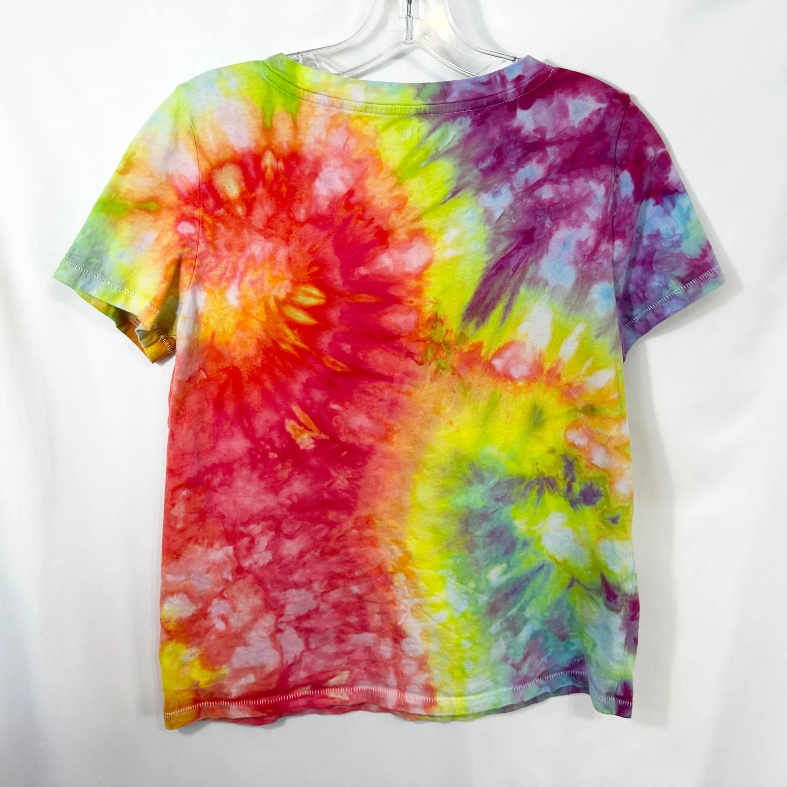 GAP Small Top Handmade Tie Dye Tee Rainbow V‎ Neck Cotton T-Shirt Hippie 592 - Image 3