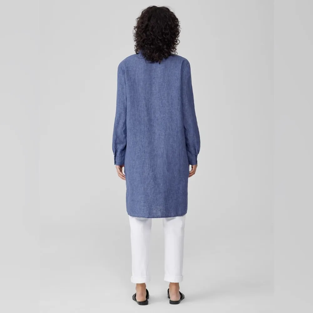 EILEEN FISHER Washed Organic Linen Delave Shirtdress in Blueberry Size PP 2P-4P - Image 3
