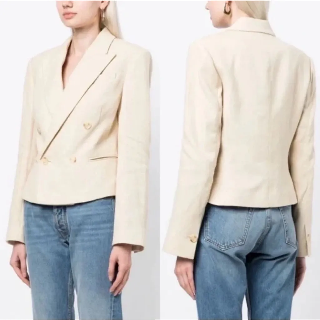 A.L.C. linen and cotton River Crop Double Breast Blazer in barely beige NEW - Image 4