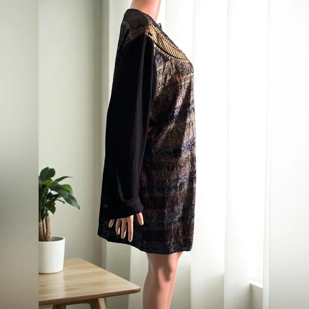 Chicos Gold & Black Mixed Media Embellishment Jacket Egyptian Pattern. Size XL - Image 7
