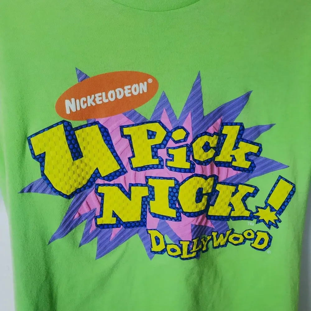 Vintage Nickelodeon U Pick Nick! Dollywood T Shirt USA Single Stitch Green XS - Image 11