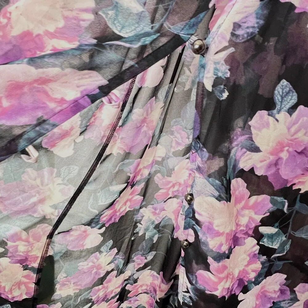 Forever 21+ Women's floral sheer Maxi dress buttons elastic waist 3/4 sleeves OX - Image 5