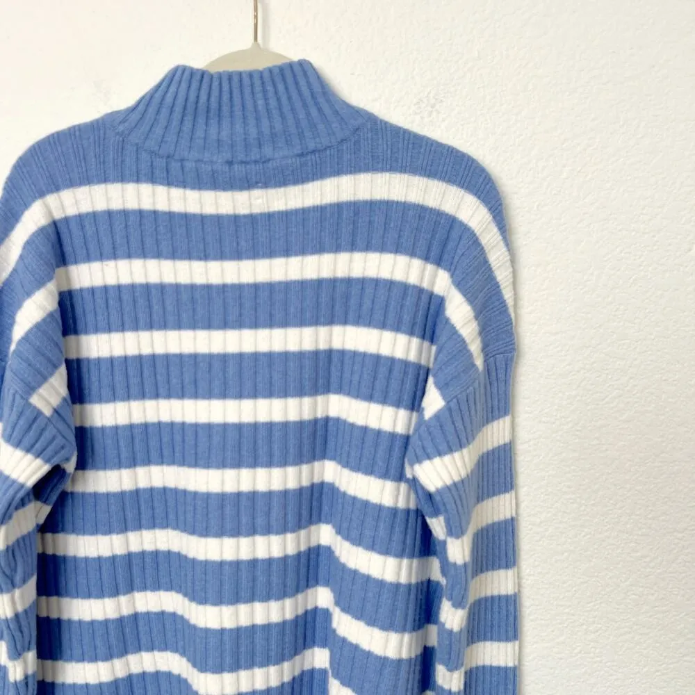 [LOFT] Blue White Striped Ribbed Knit Pullover Turtleneck Sweater Size Small S - Image 6