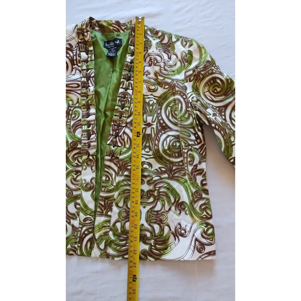 IVY Chic New York Open Front Jacket Women’s Sz M Green/Beige Swirl Pattern Boho Green Size M - Image 8