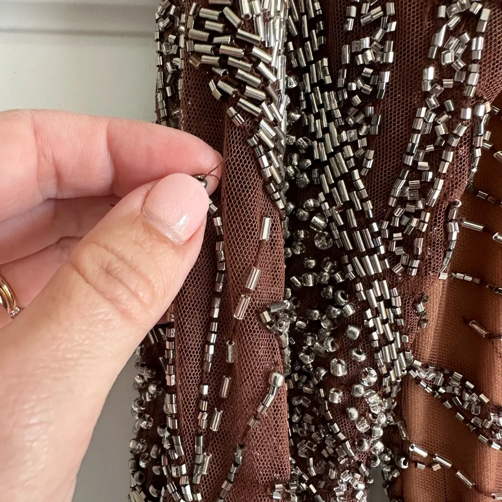 Mac Duggal Style 5295 Beaded Long Sleeve Wrap Mini Dress in Mocha- NWT - Image 12