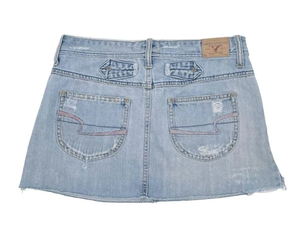 American Eagle Y2K 2000s Distressed Patchwork Denim Micro Mini Skirt Low Rise 6 - Image 2