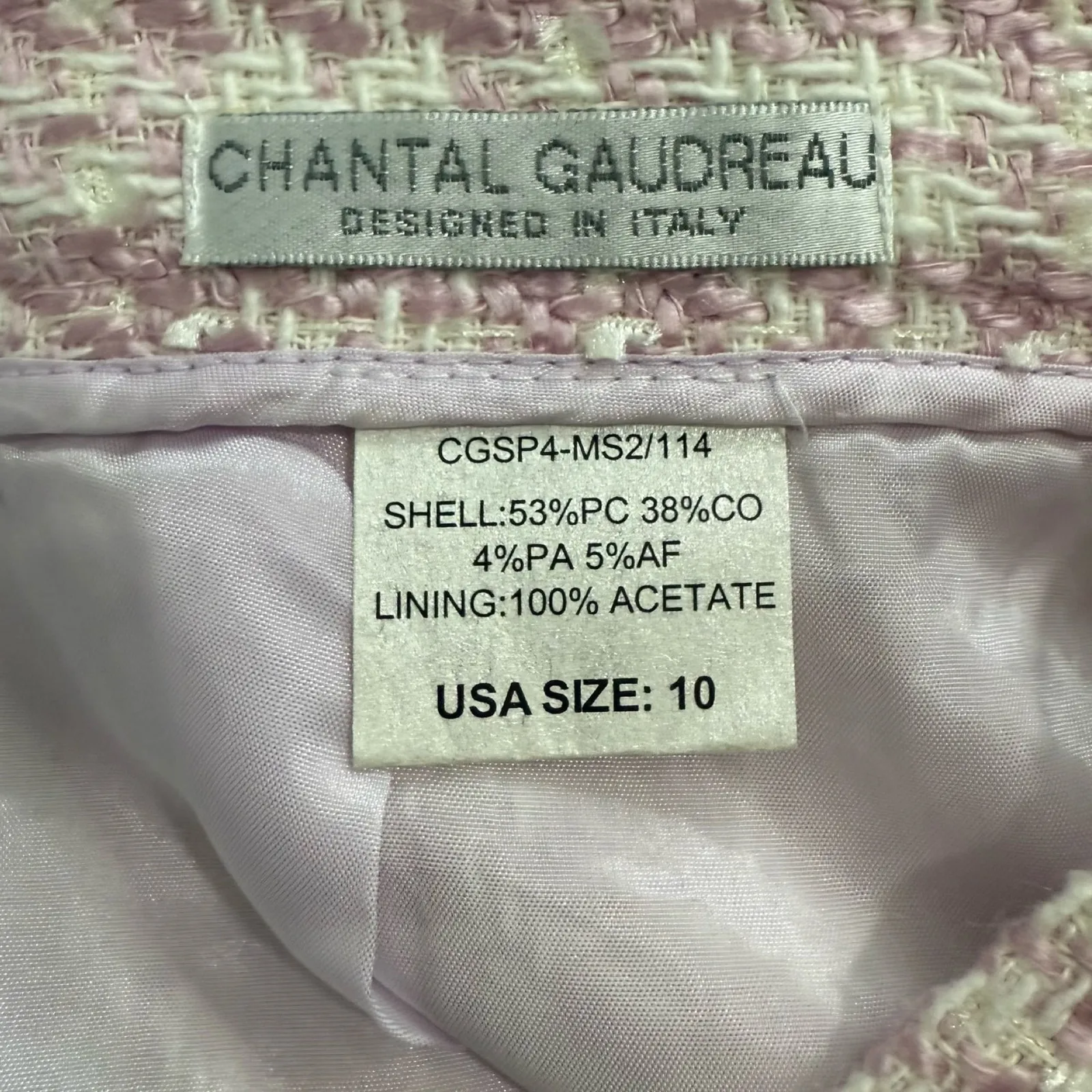 Chantal Gaudreau Pink White Tweed Fringe Hem Pencil Skirt Size 10 Barbiecore - Image 5