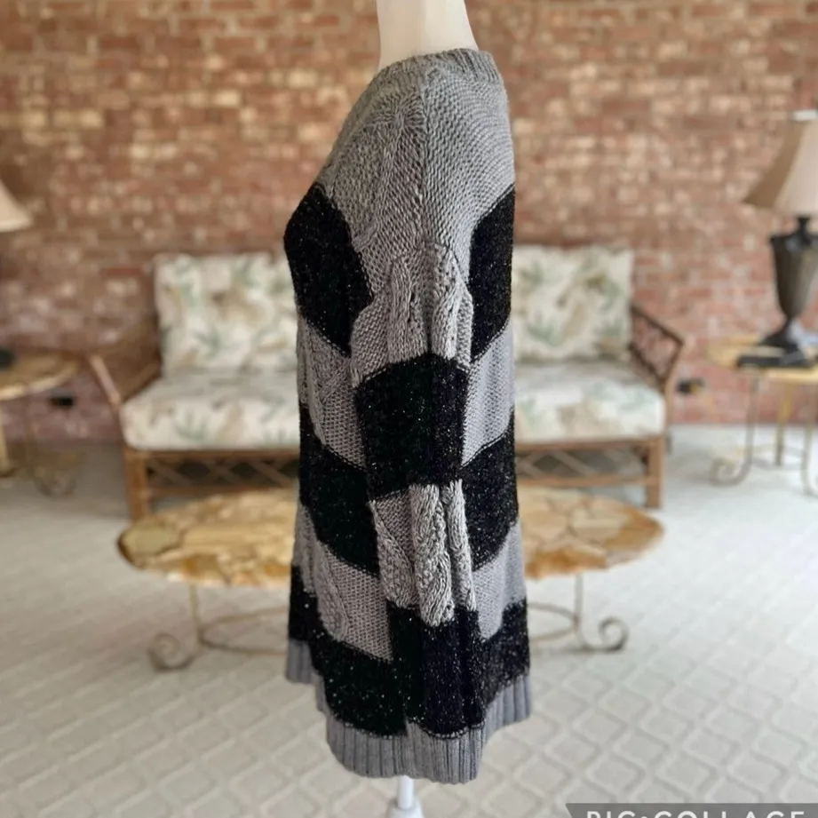 Mango MNG Armenia Sweater Dress Black Gray Metallic Cable Knit Mini 4 Striped - Image 8
