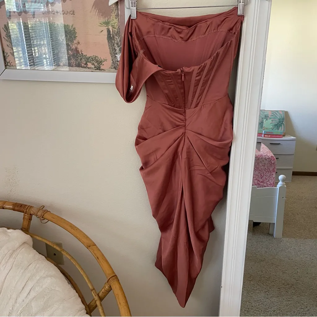 House of CB Janis Rogue Satin Corset One Shoulder Draped Knee Length Dress in XS - Image 7