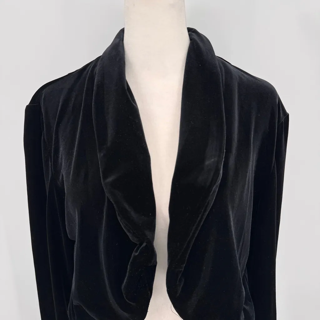 Vintage Black Velvet Bolero Jacket Shrug 90s Y2K Made in the USA Size 10 Medium - Image 2