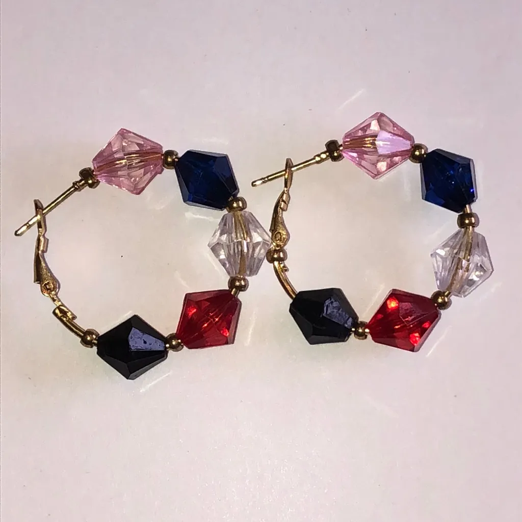 Multicolor Beaded Gold Tone Boho Hoop Earrings Red - Image 2