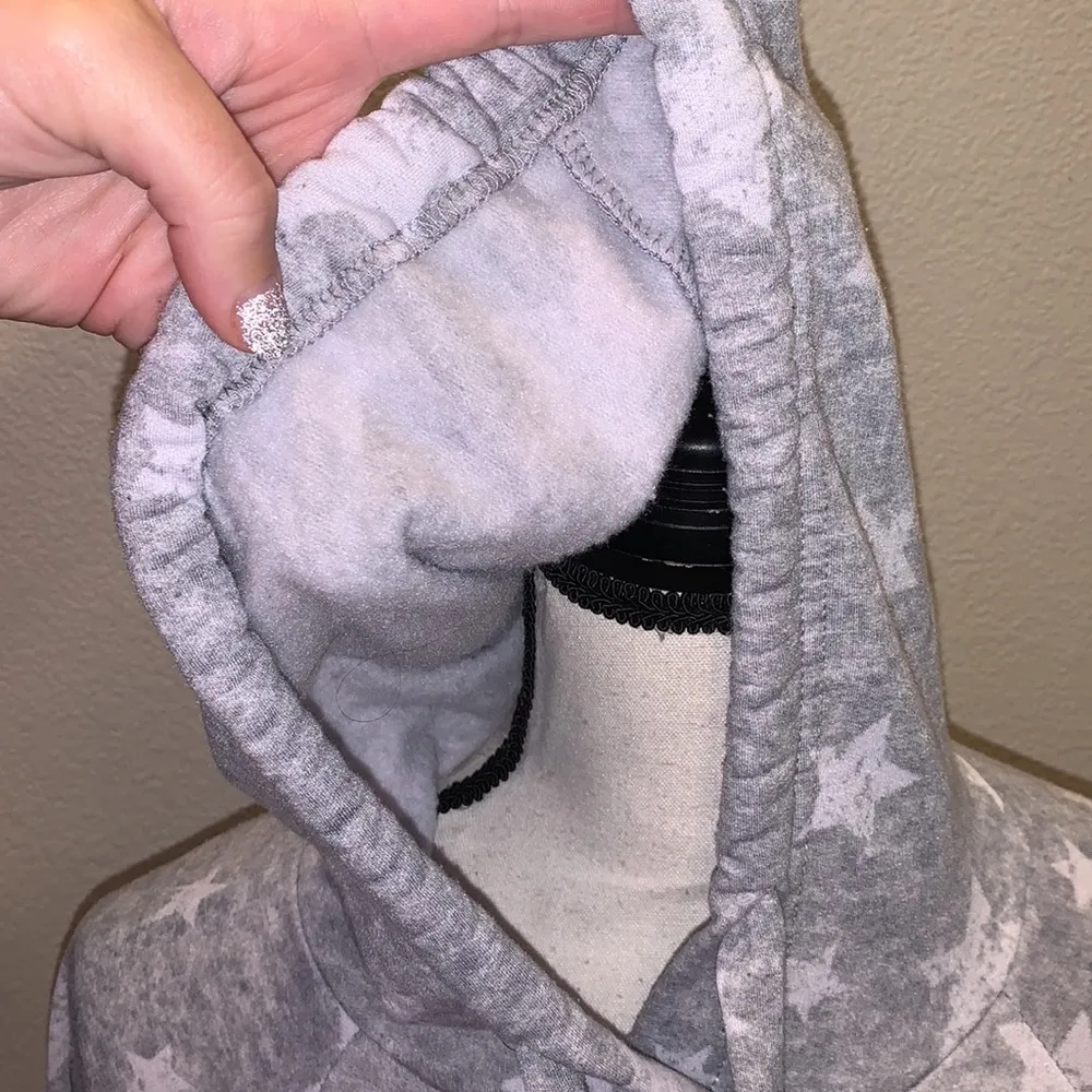 No Boundaries  grey with white stars Long sleeve hooded Fleece sweater dress - Image 3