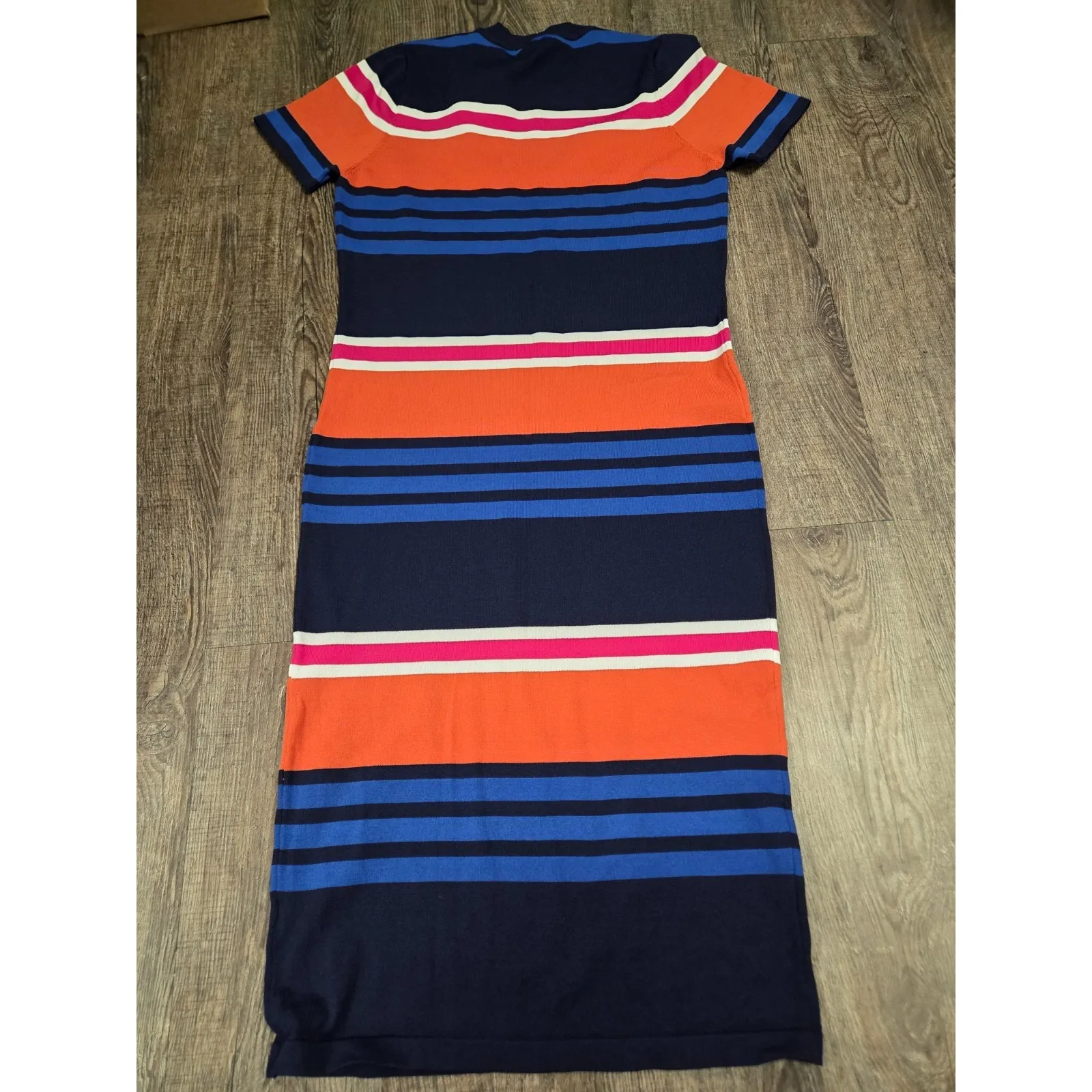 Lucy Paris Large Fitted Stretch Sweater Dress Navy Royal Blue Orange Pink Large - Image 4