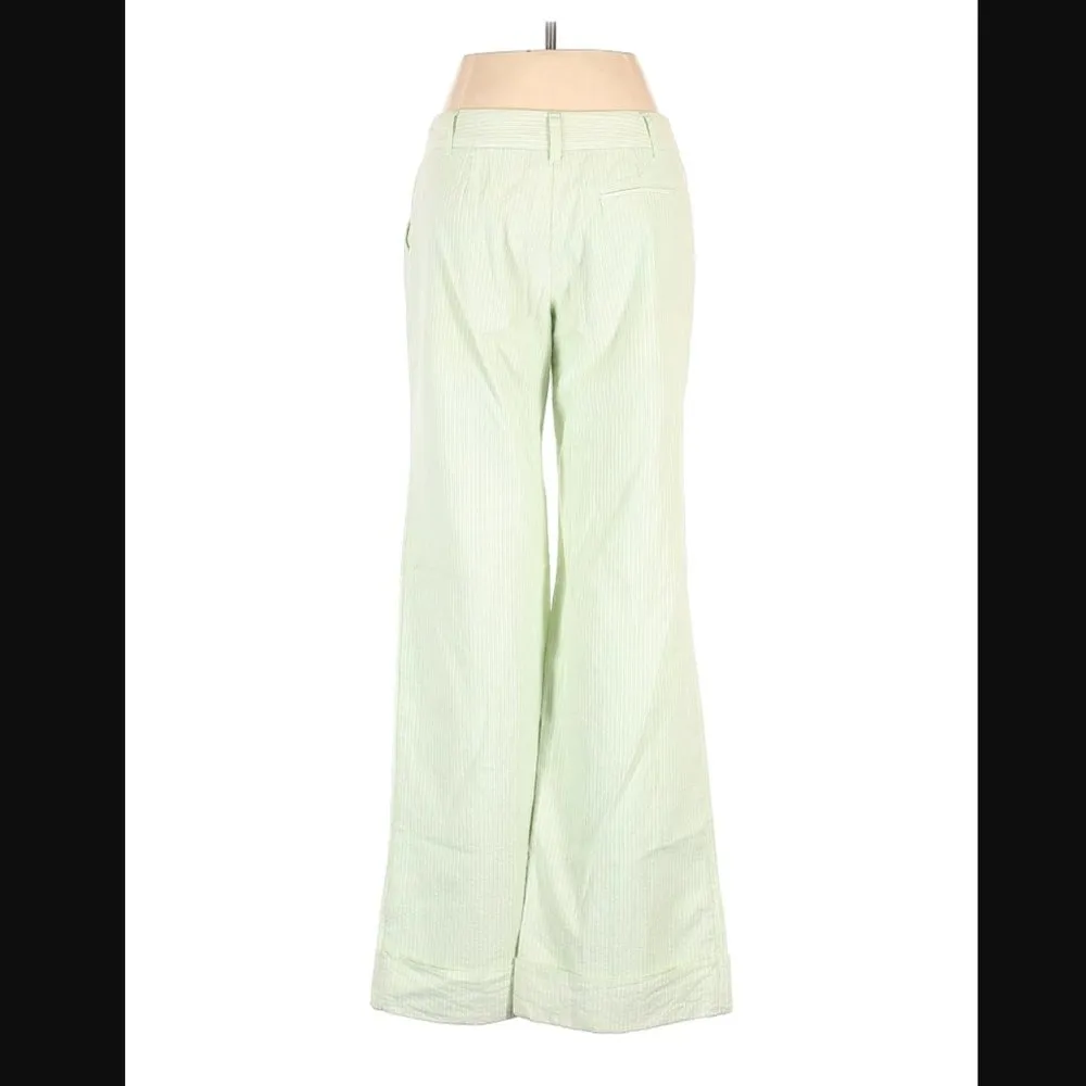 Anthropologie Elevenses Pant 6 Wide Leg Flare High Rise Stripe Cuff Green Spring - Image 4