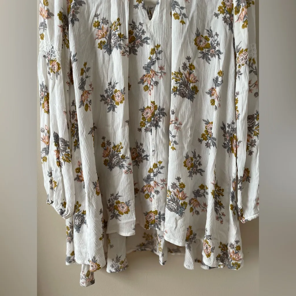 FREE PEOPLE White Gardenia Retro Swing Floral Tunic Mini Dress Size XS - Image 10