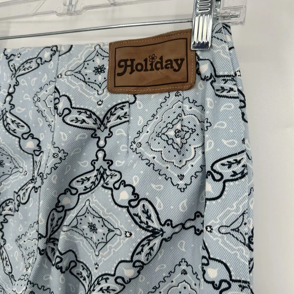 Holiday by Emma Mulholland Kokomo Denim Pants Blue Bandana Print Straight Sz XS - Image 7