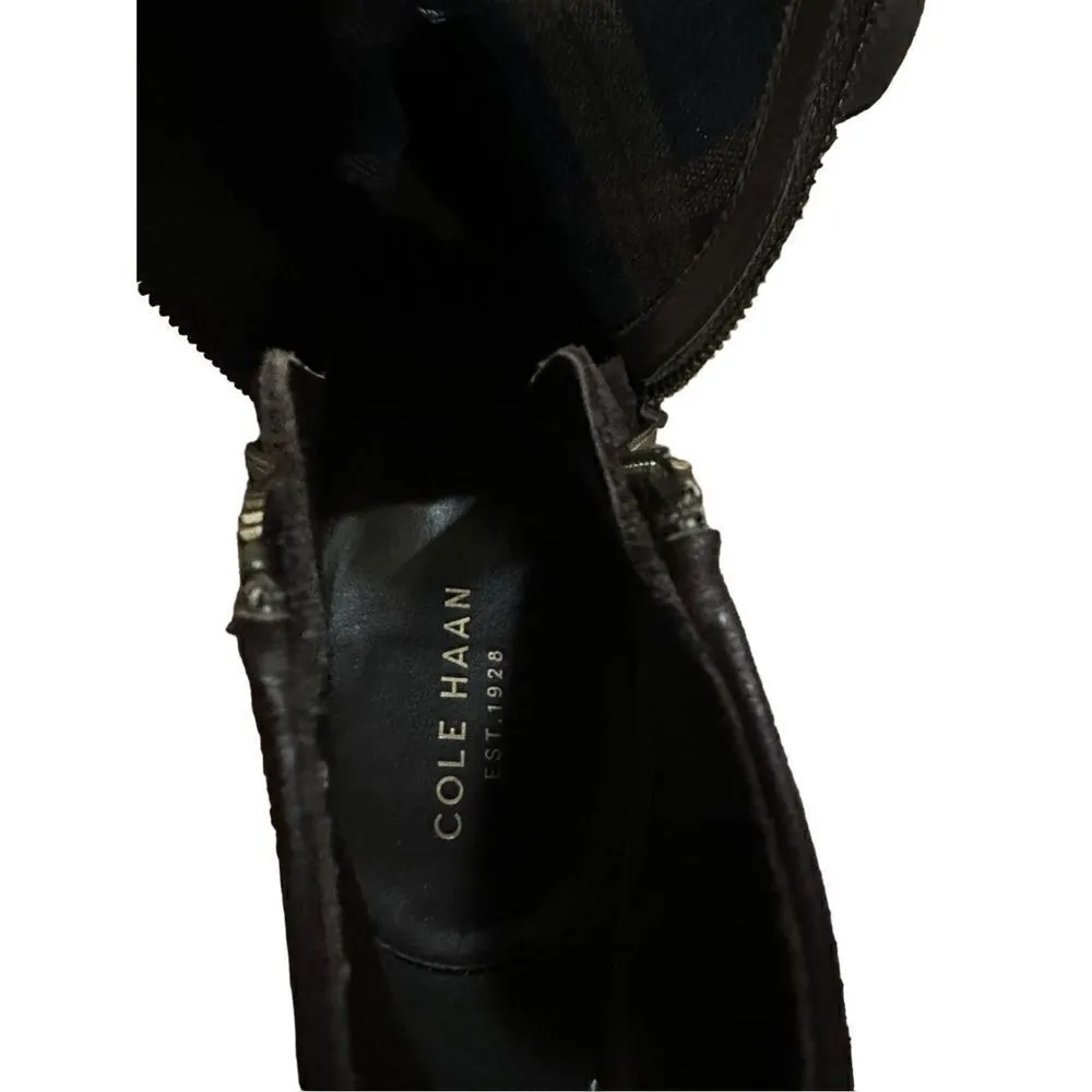 Cole Haan Double Zip Dark Brown Suede Leather Ankle Boot Heel Bootie Women's sz - Image 7