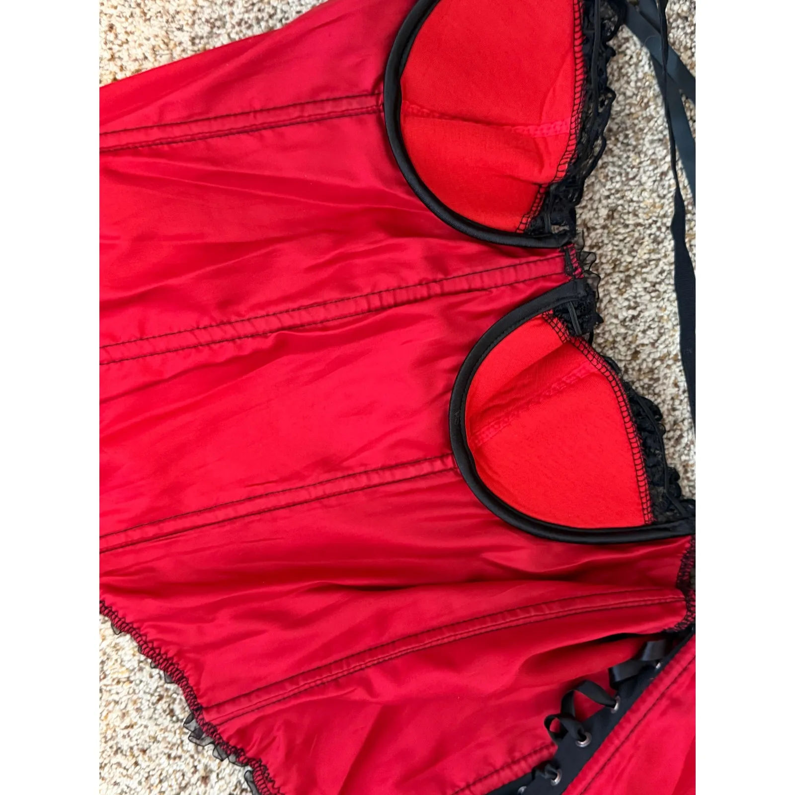 Lace Corset Bustier Lingerie Costume Top XL Valentines Day Red Ruffle Red Black - Image 7