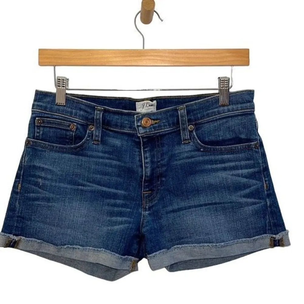 J. Crew Merrill Cut‎ Off Folded Cuff Denim Jean Shorts Size 28 Medium Wash Blue - Image 2