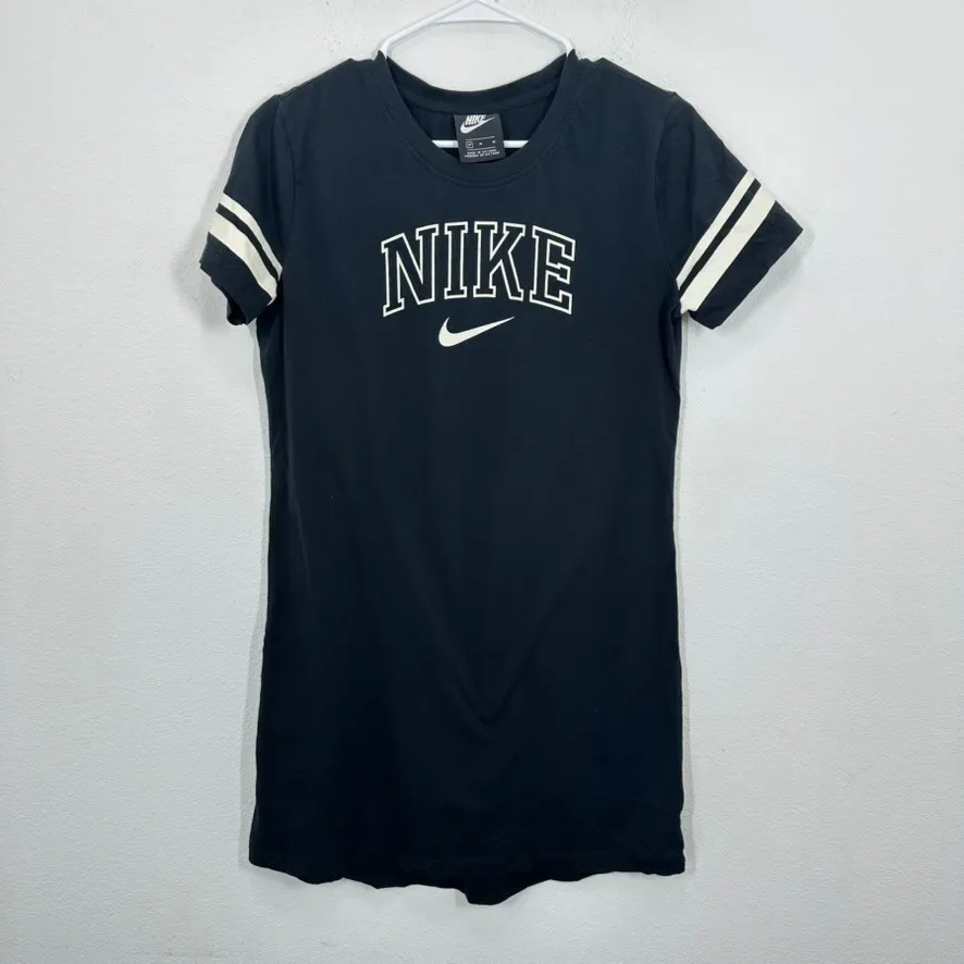Nike Women's Navy Short Sleeve T-Shirt Dress Varsity Stripes‎ Logo Size M Sporty - Image 2