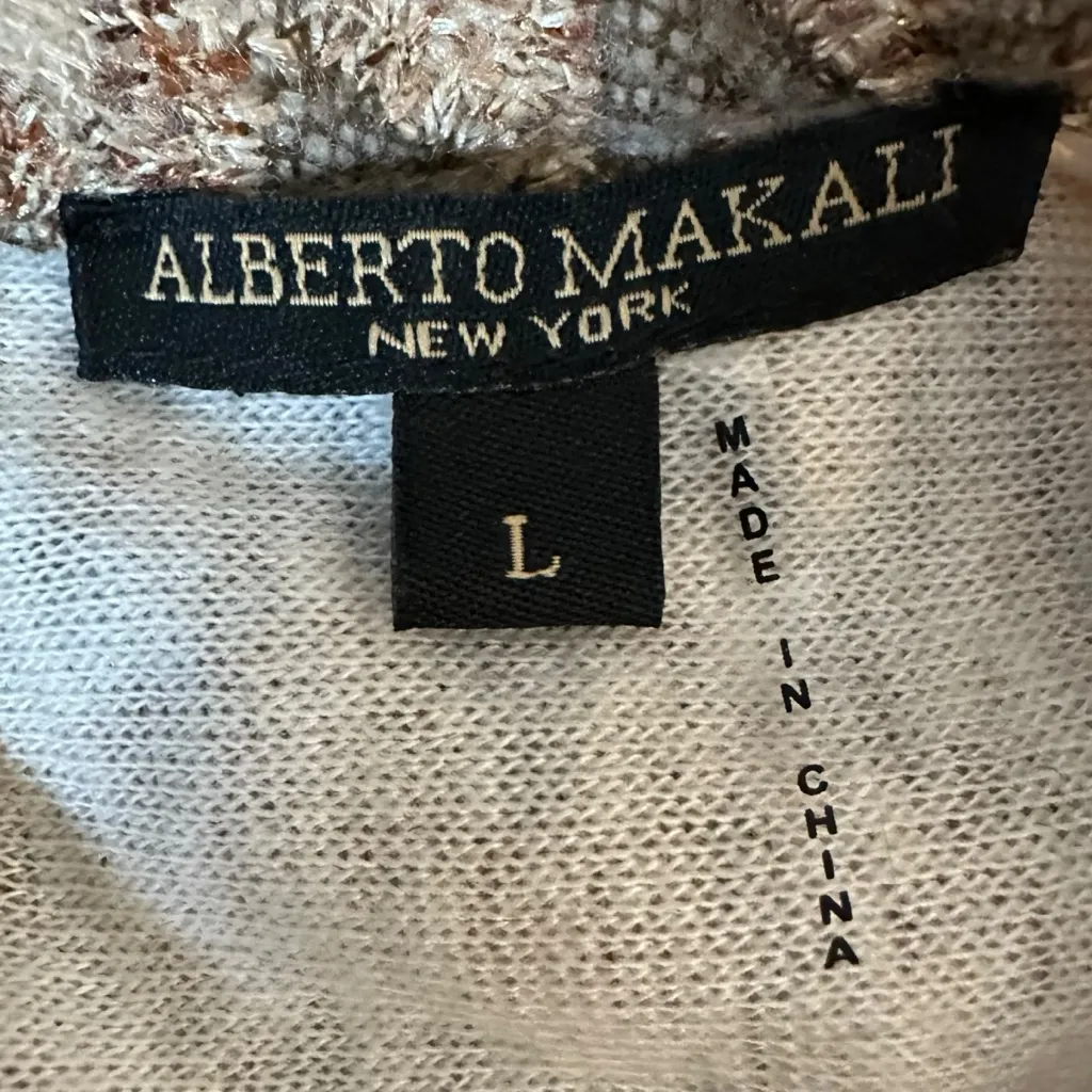 Alberto Makali Textured Chevron Metallic Beaded Collar Sweater Top Large Evening - Image 6