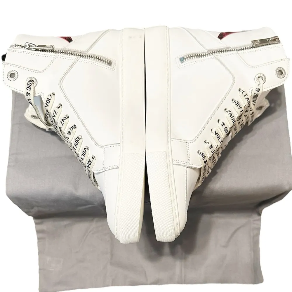 NIB ZADIG & VOLTAIRE High Flash Leather Sneakers Red Lightening Bolt 37 - Image 4