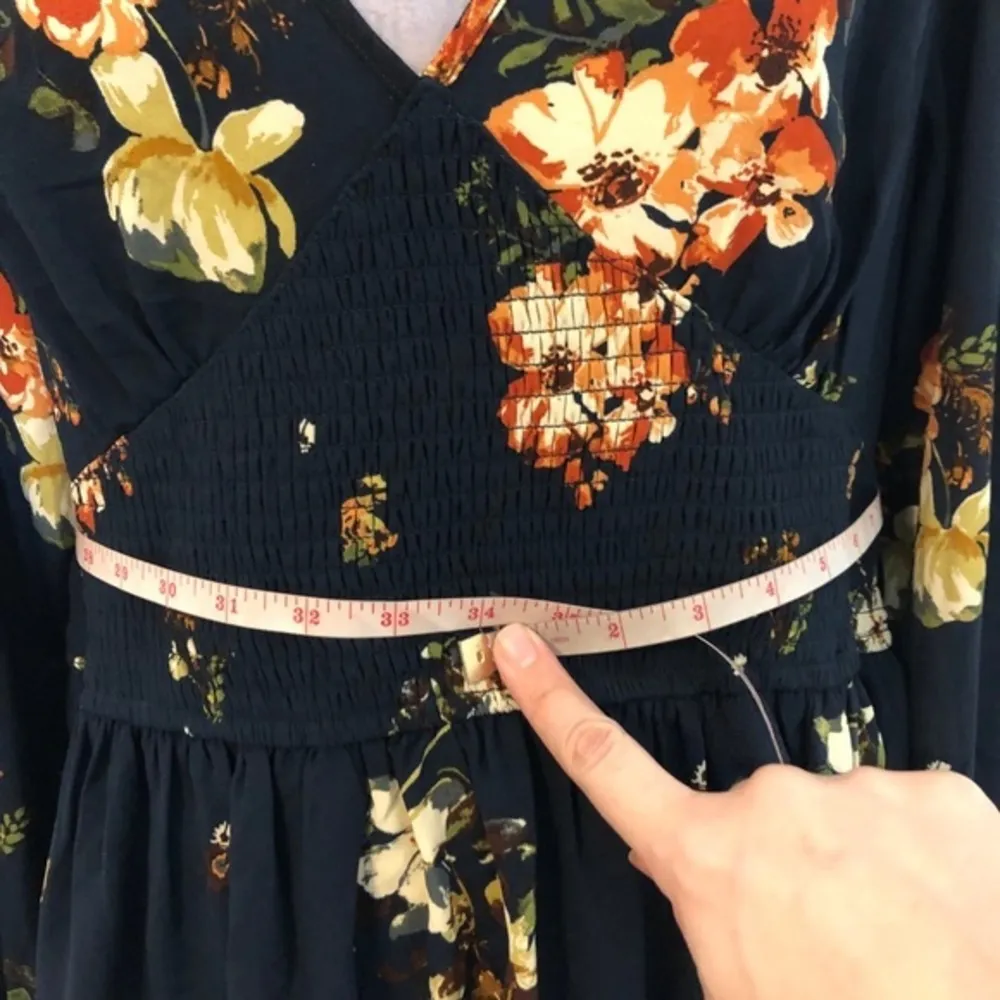 NWOT Navy Blue Floral Smocked Long Sleeve Dress - Image 14