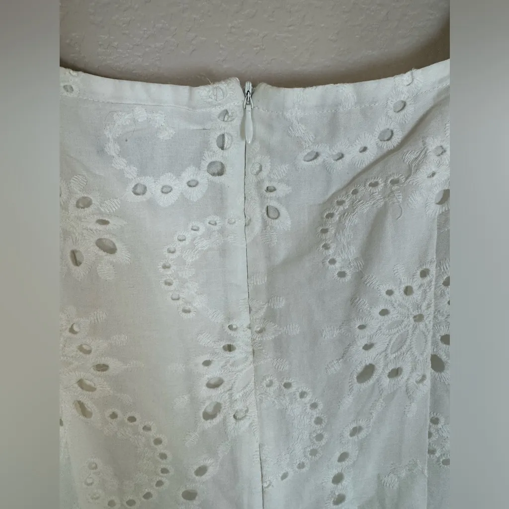 7 For All Mankind White Eyelet Lace Puff Sleeve Babydoll Mini Dress size Medium - Image 11