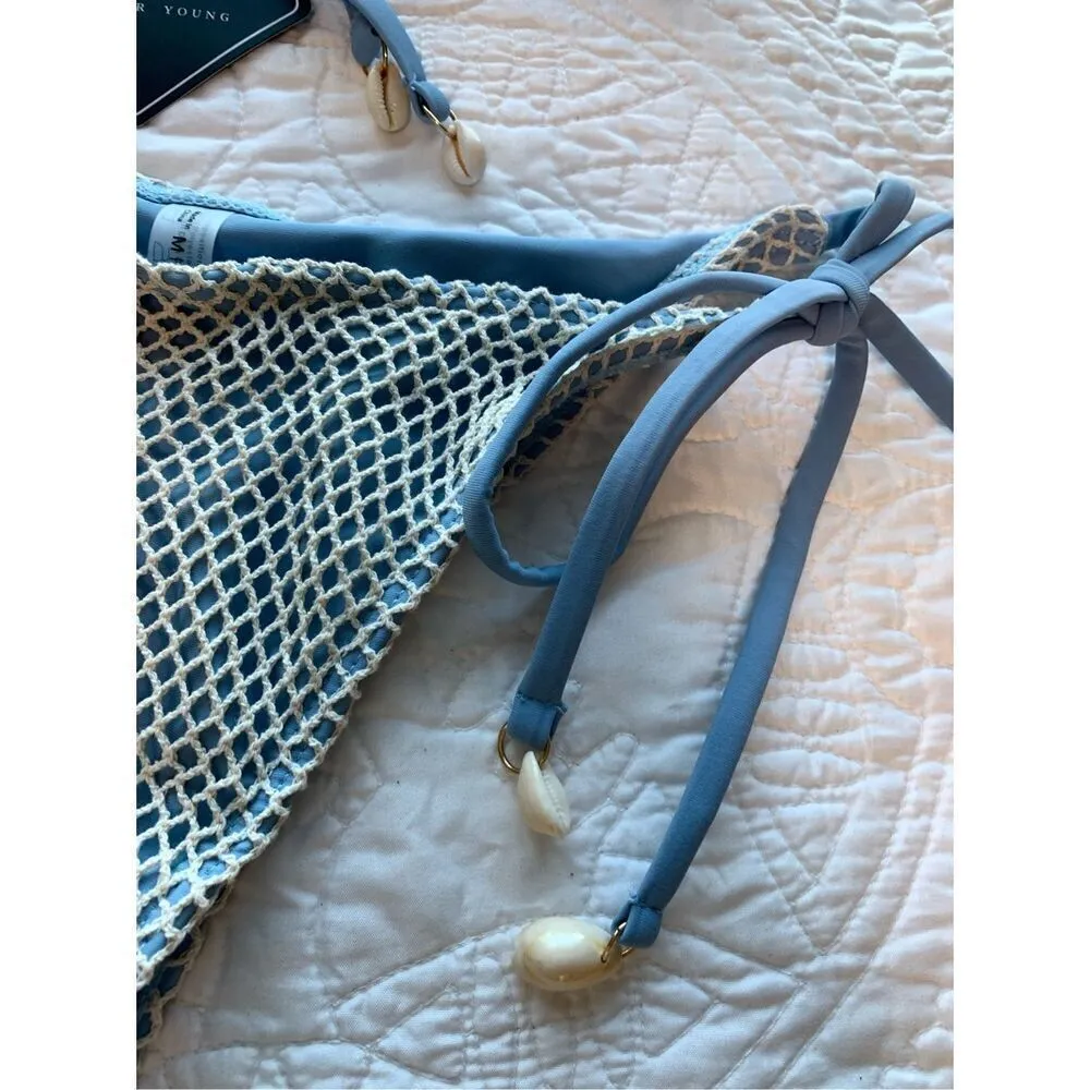 ZAFUL Triangle Bikini Fishnet Tie Bandeau Halter String Bikini Size Medium/6 - Image 4