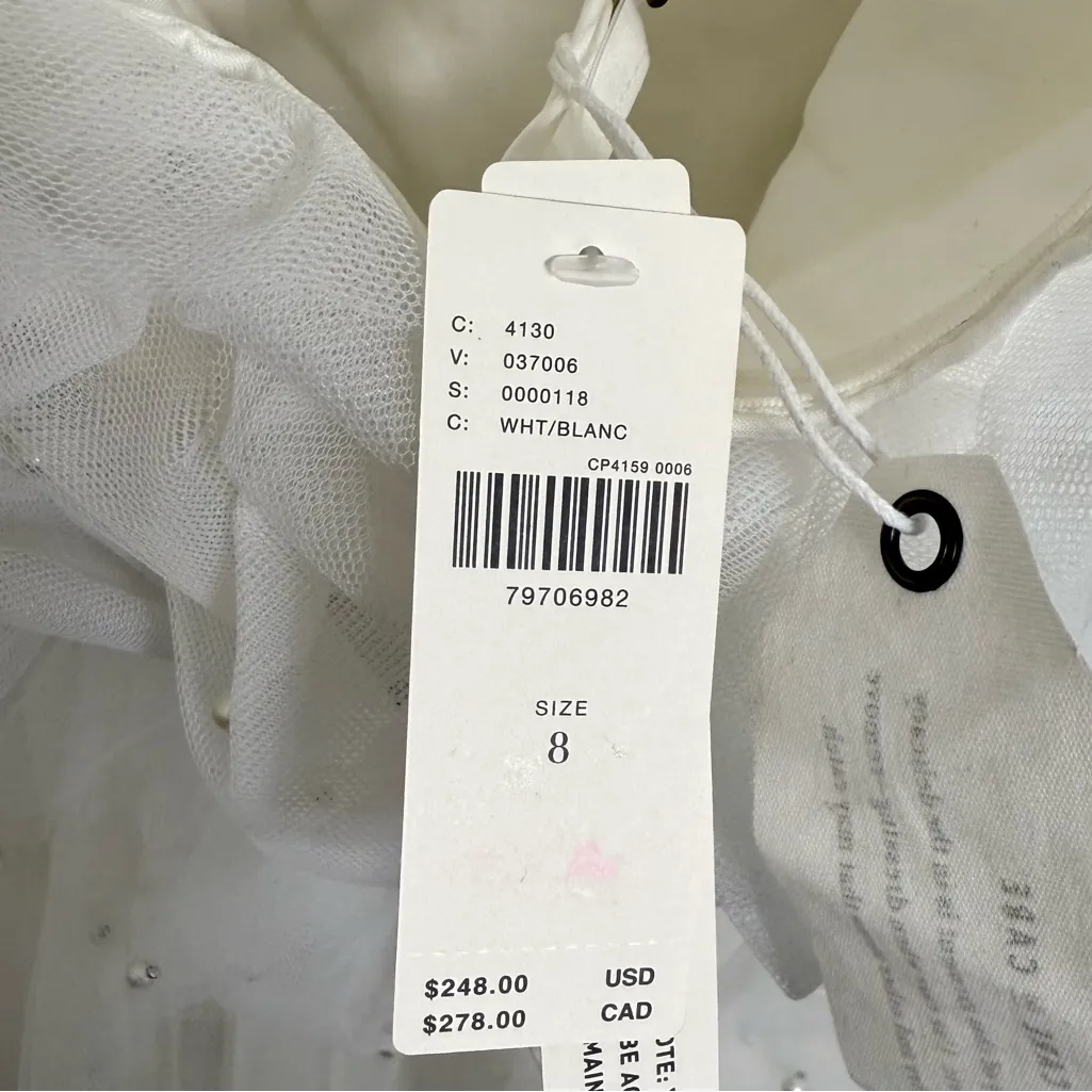 NWT Anthropologie Maeve Tiered Strapless Tulle Pearl Belted Mini Dress White 8 - Image 6