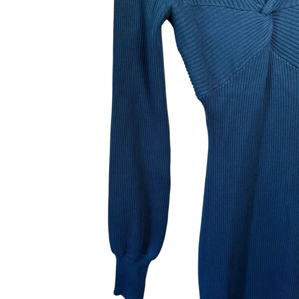 Freshman1996 Dark Teal Blue Knit Dress Long Sleeve Size XS V Neck Balloon Sleeve - Image 2
