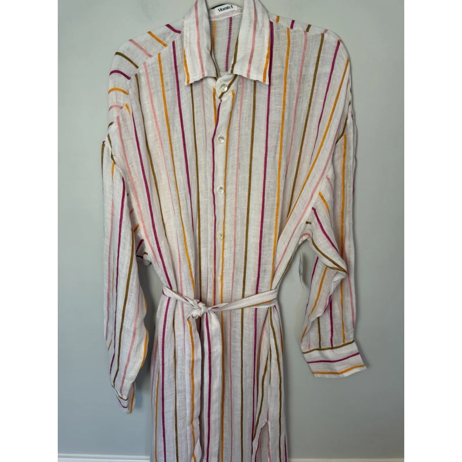 Vitamin A Playa 100% Linen Caftan Swim Coverup Dress Belted Sz S NWT - Image 6