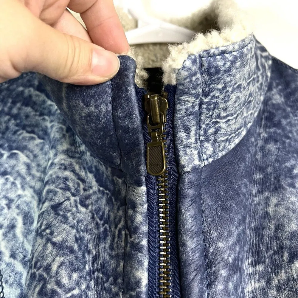 Womens Shearling Lambskin Vest Blue Size M Audrey Talbott Made In New Zealand Size M - Image 9