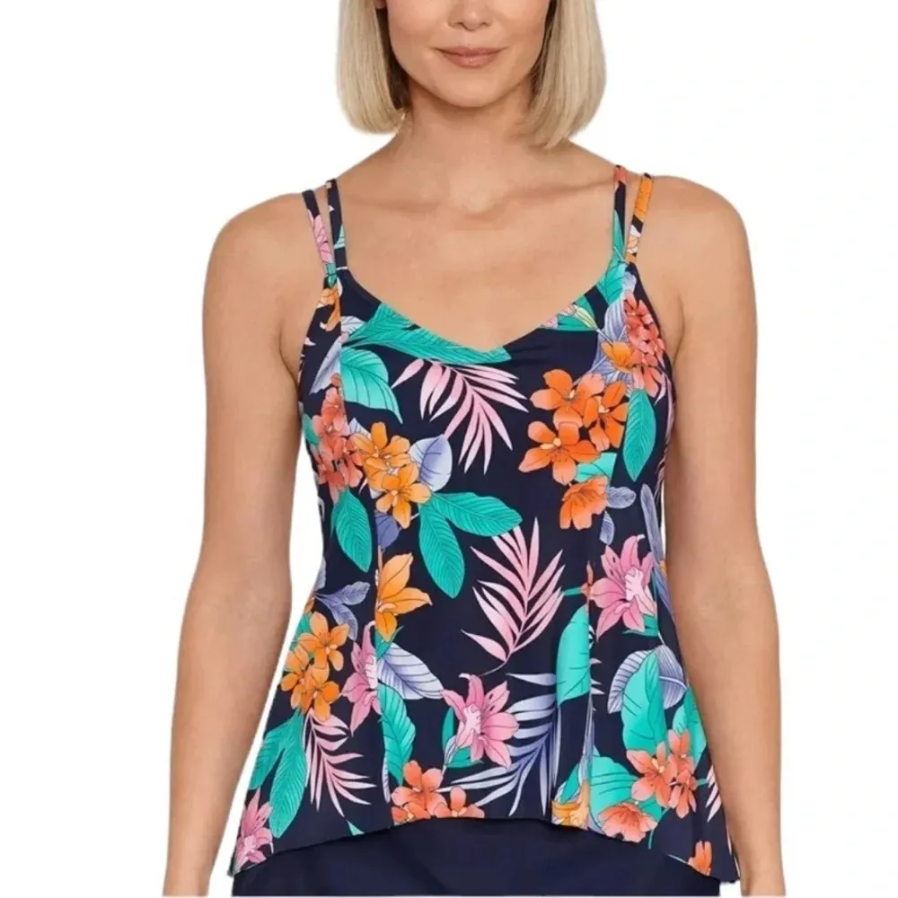 Swim Solutions Havanna Nights Bust Support Tankini Swim Top Size 12 Navy NWT Blue - Image 12