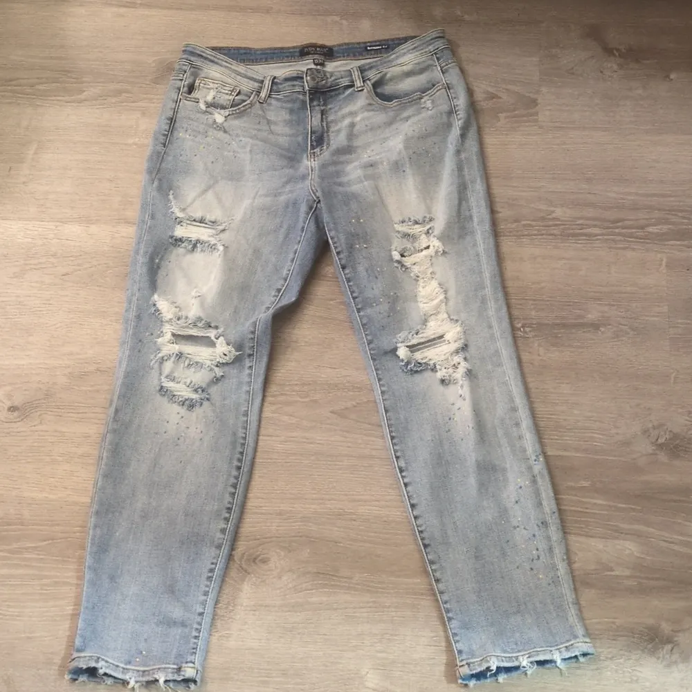 Judy Blue Lucky Charms Paint Splatter Boyfriend Distressed Jeans Size 15/32 - Image 3