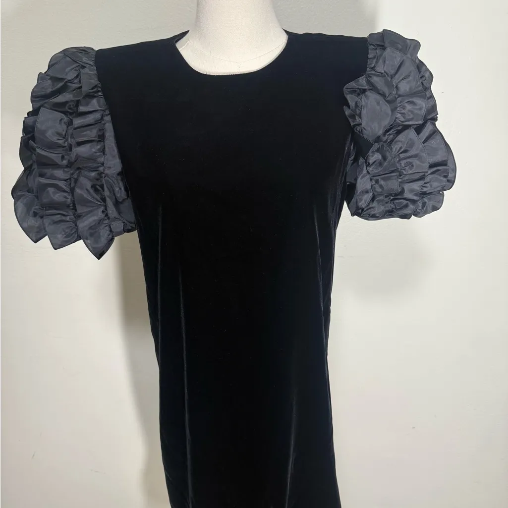 Maggy London Jeannene Booher vintage 1980’s black velvet puff sleeve size 6 dres - Image 3