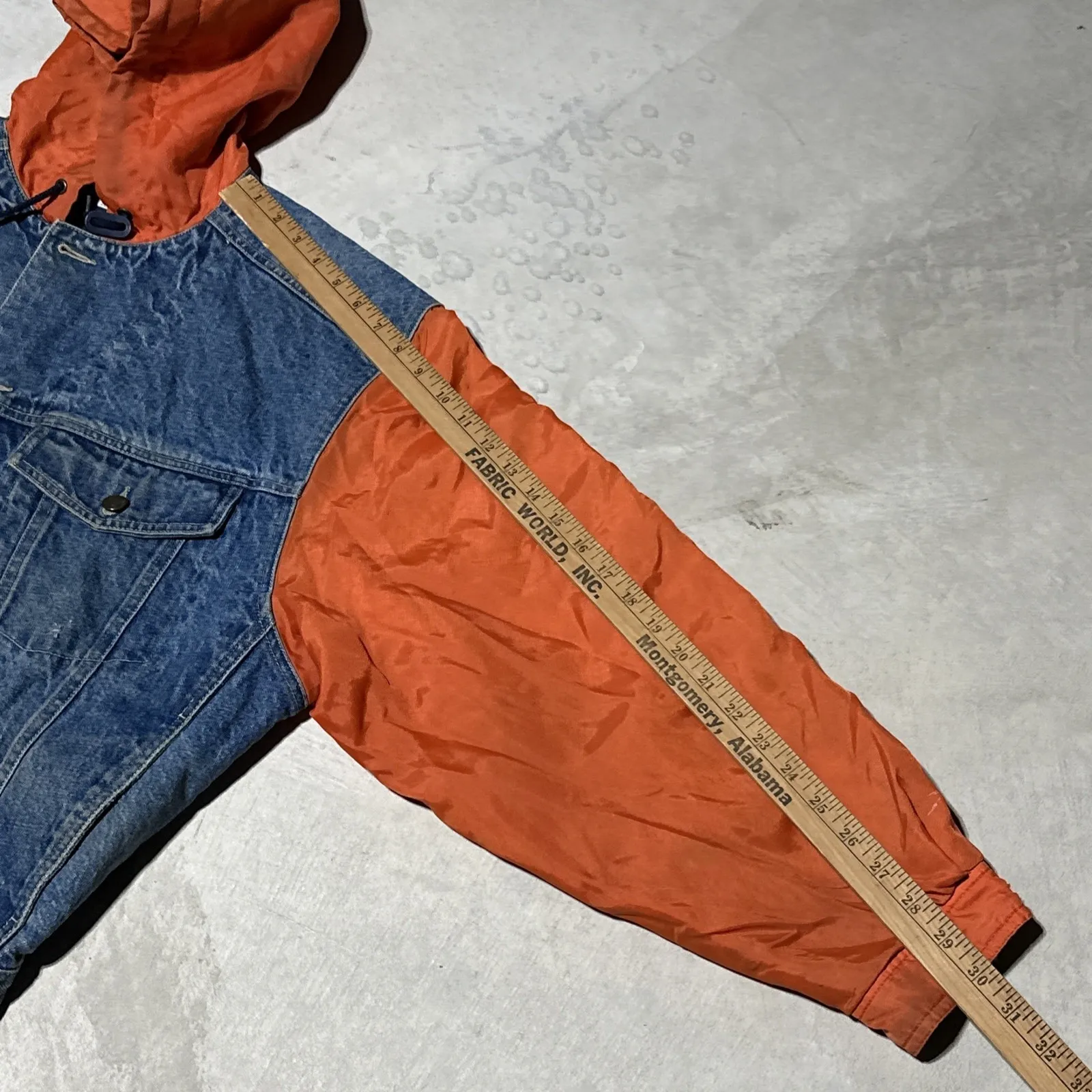 Vintage 90's The Gap Denim SZ Small Jean Jacket W/ Hood Orange Sleeves HipHop - Image 10