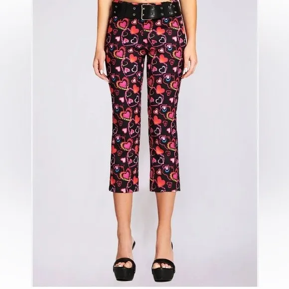 I Am Gia Size S Rylee Cropped Flare Pants Hearts Print Maximalist‎ Kawaii Rave - Image 9