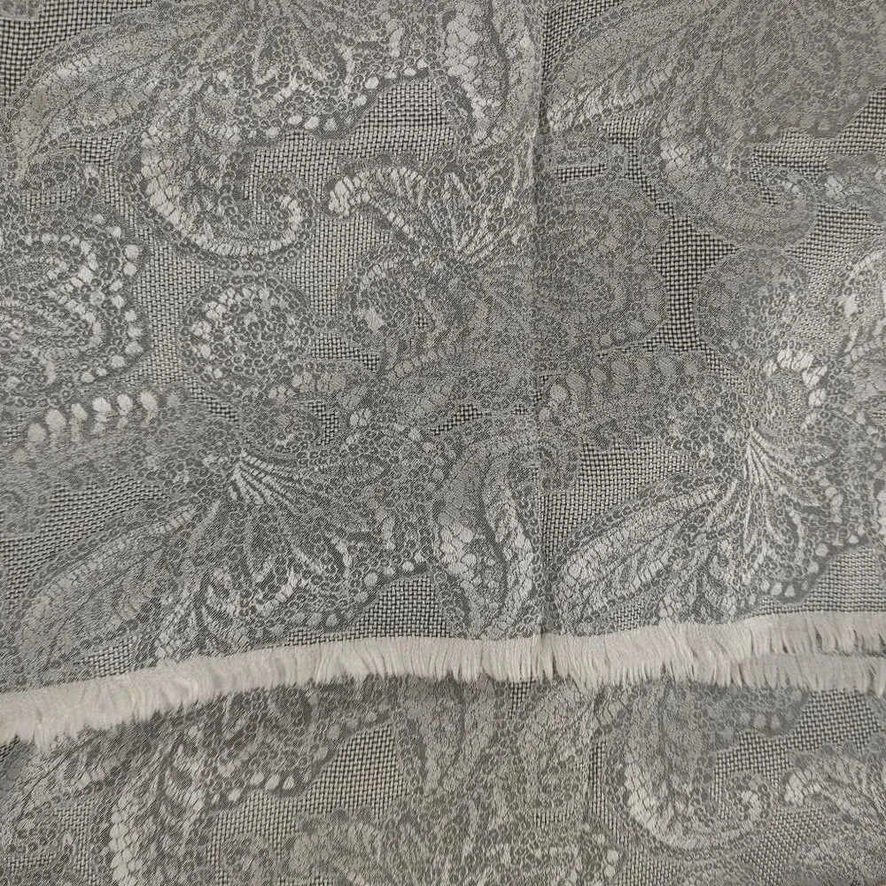 Saks Fifth Avenue Vintage Italian Paisley Silk Scarf Gray Fringed Edges 56 by 17 - Image 2