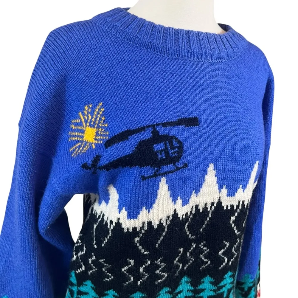 Vintage Serac Wool Ski Helicopter Nordic Alpine Fair Isle Sweater Blue Size M - Image 2
