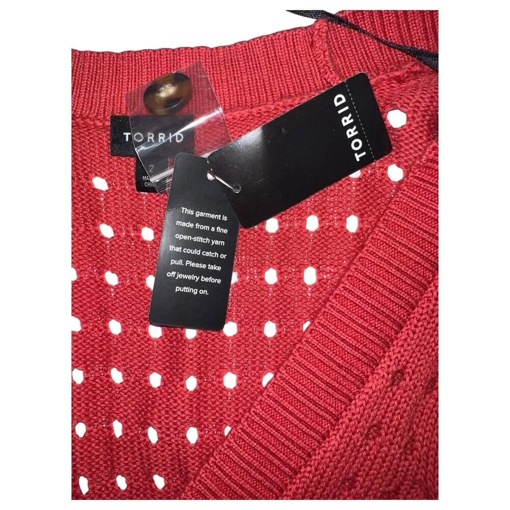 New Torrid Sweater Womens 2X Cable Knit Boyfriend Cardigan Button Up Baked Apple - Image 5