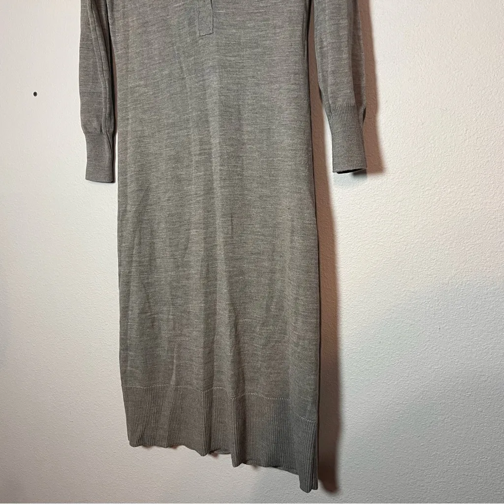 J. Crew Sweater Dress Merino Wool Gray Grey Collared Long Sleeve Midi Size XXS - Image 5