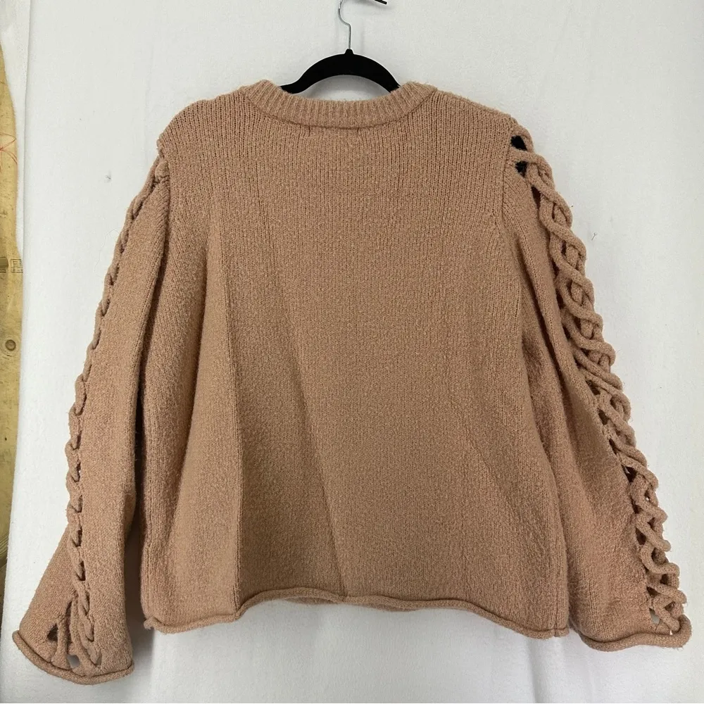 Philosophy Sweater Wool Blend Braided Arms Womans Size M Soft Rose Pink - Image 8