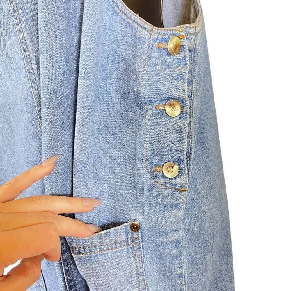Vintage Blue J. 100% Cotton Cottage Denim Pocket Dress Size M - Image 5