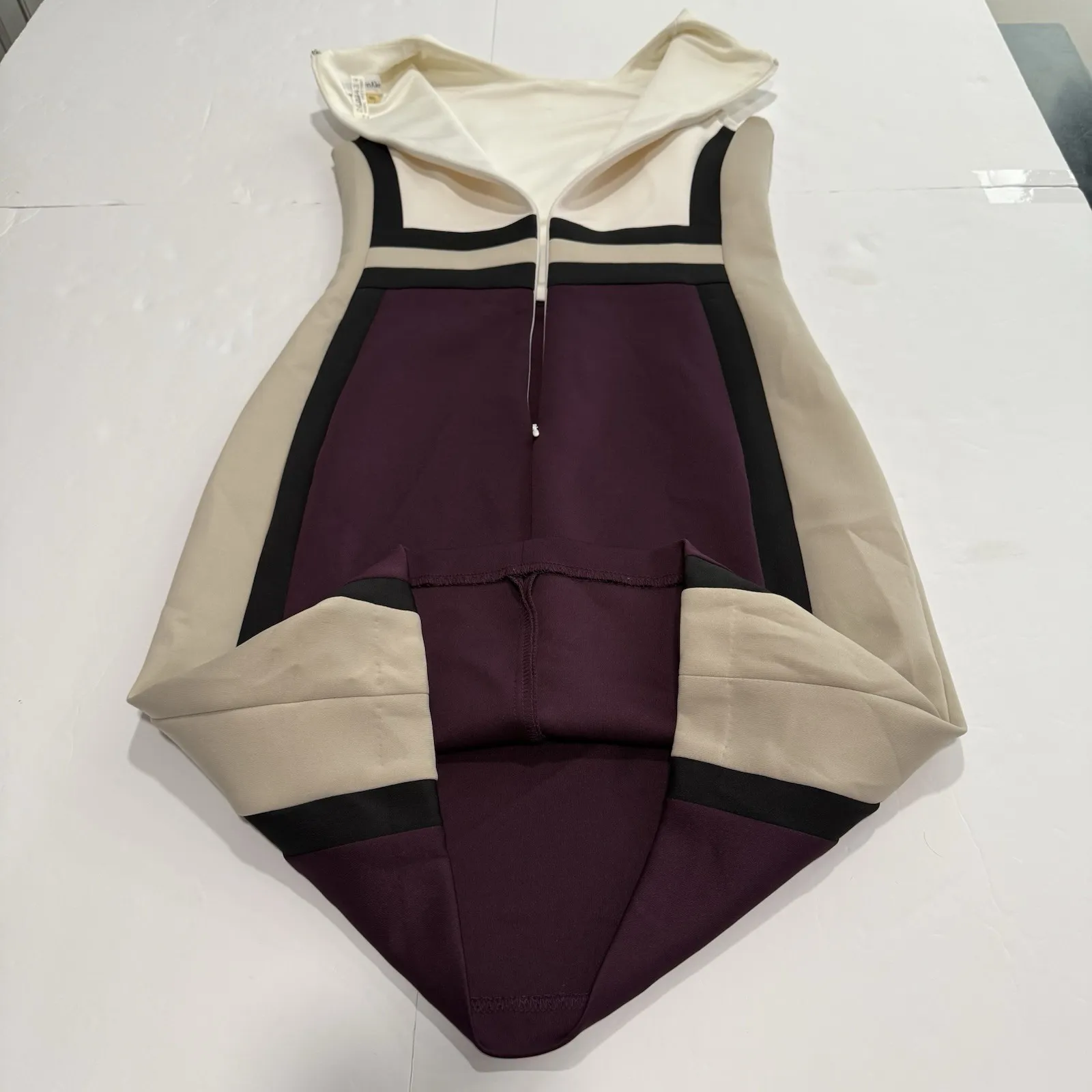 Calvin Klein Purple Cream Colorblock‎ Scuba Knit Sleeveless Sheath Dress Size 4 - Image 6