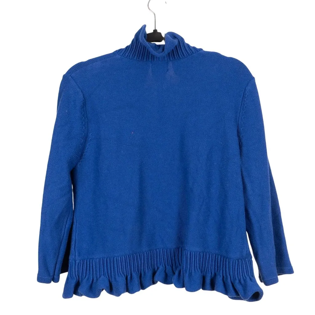 Ruby Rd Ruffle Cardigan Sweater XL Womens Blue Cotton Blend Knit Grammacore - Image 5