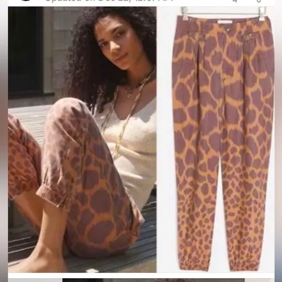 Anthropologie Tamarind Brown Animal Print Linen Jogger sz 10 - Image 2