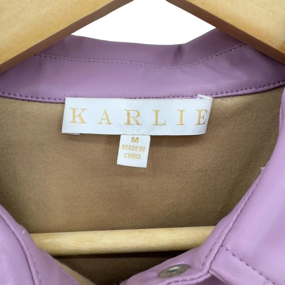 Karlie Women's‎ Lavender Purple Puff Sleeve Faux Leather Ruffle Dress Medium - Image 3