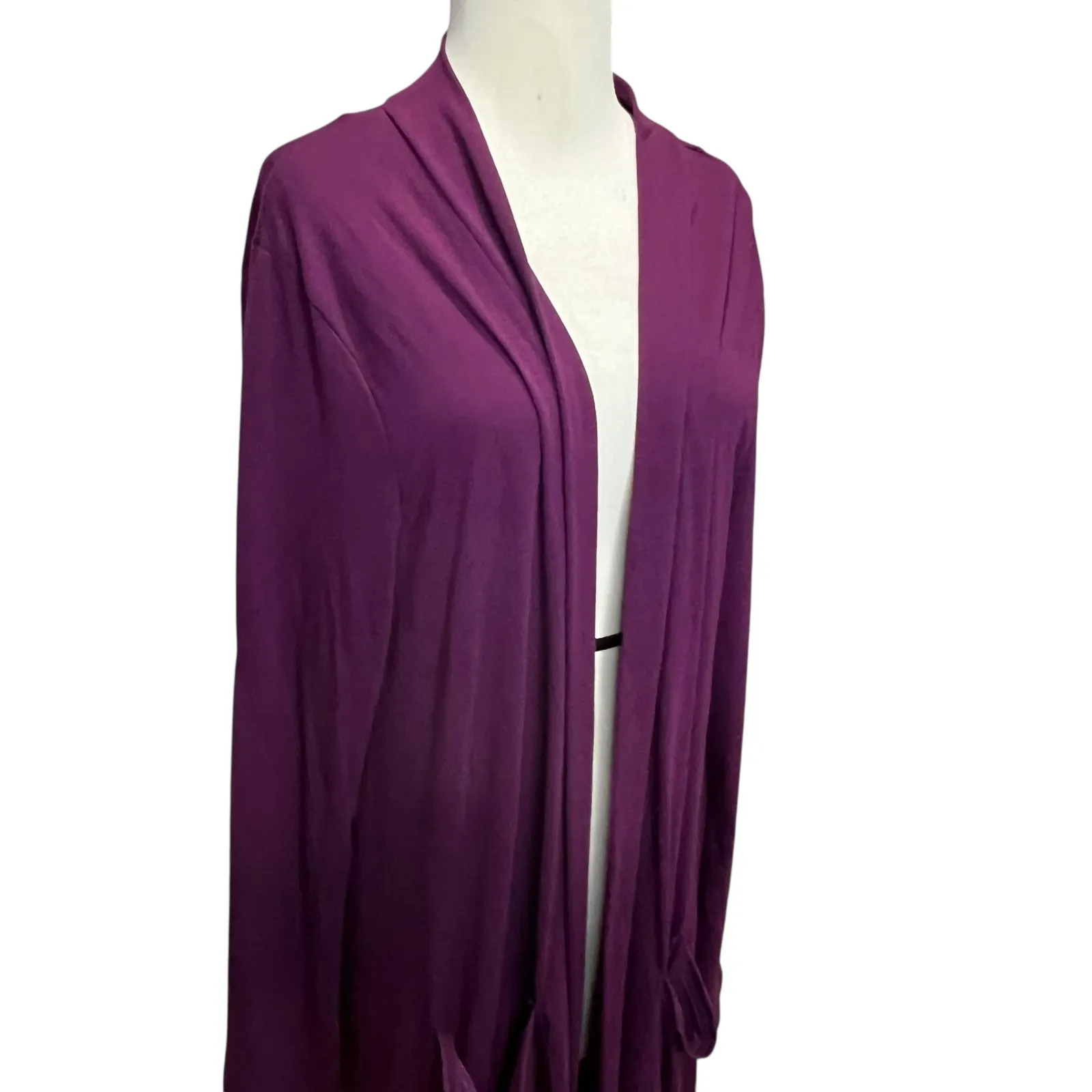 Zenana Premium Venice Duster Cardigan 2XL Purple Open Front Pockets Slouchy Soft - Image 2