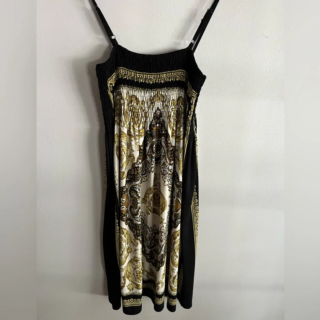 Style Works Baroque Sundress OSFA Smocked Stretch Boho Y2K Summer Dress Black Size M - Image 6